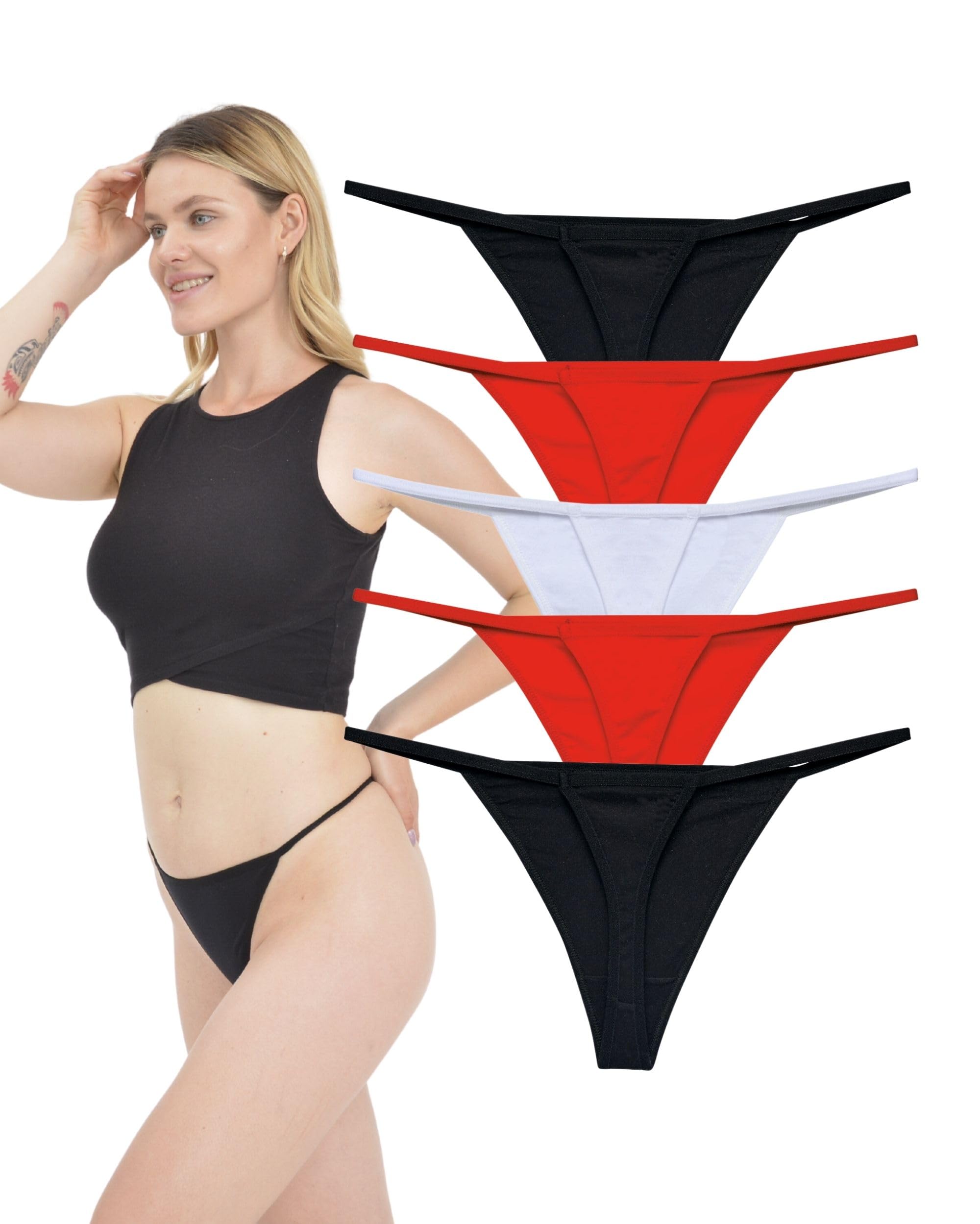 LadyMelex Women's G-string Cotton Red White Black Thong, (S-M-L-XL) Underwear, Pack of 5