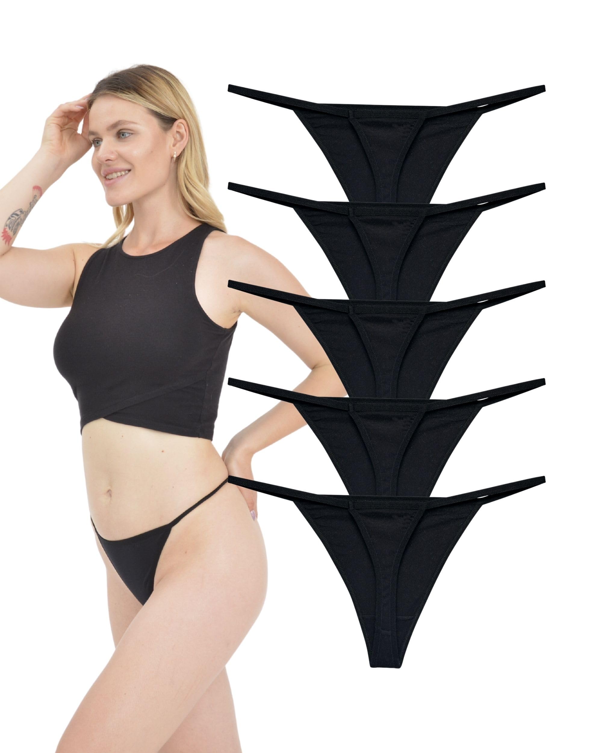 LadyMelex Women's G-string Cotton Black Thong, (S-M-L-XL) Underwear, Pack of 5