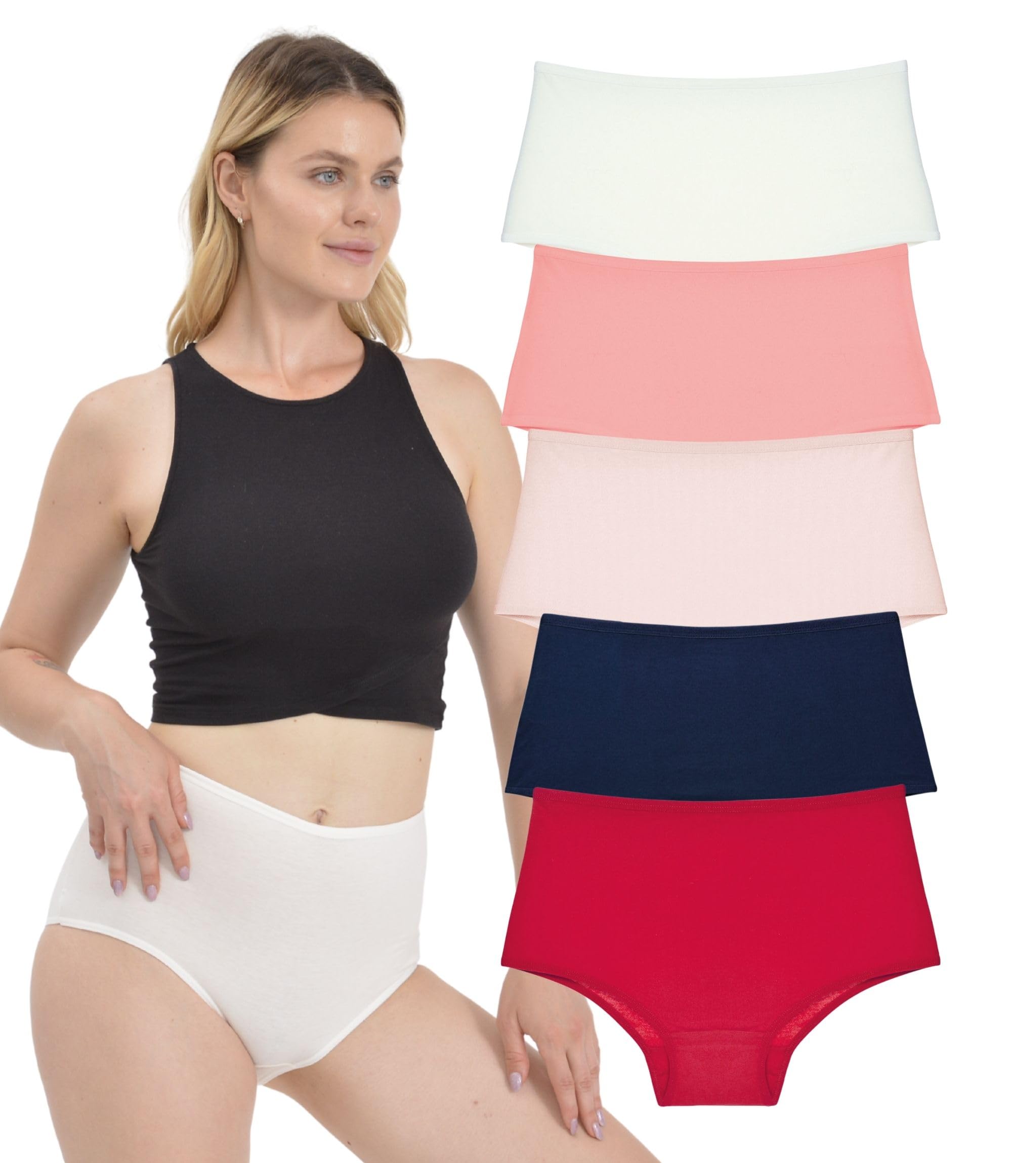 LadyMelex Lot de 5 culottes taille haute en coton pour femme (SML-XL-XXL-3XL) Couverture complète du dos Confortable et extensible (couleur douce)