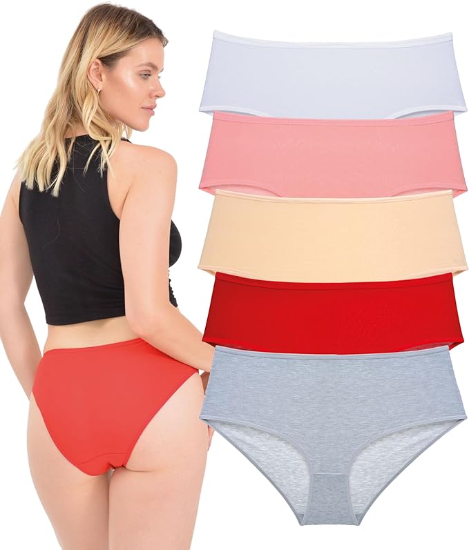 LadyMelex Women's Briefs Oversize (3XL-4XL-5XL-6XL) Cotton Underwear Ladies Mid-Rise Panties Plus Size Pack of 5