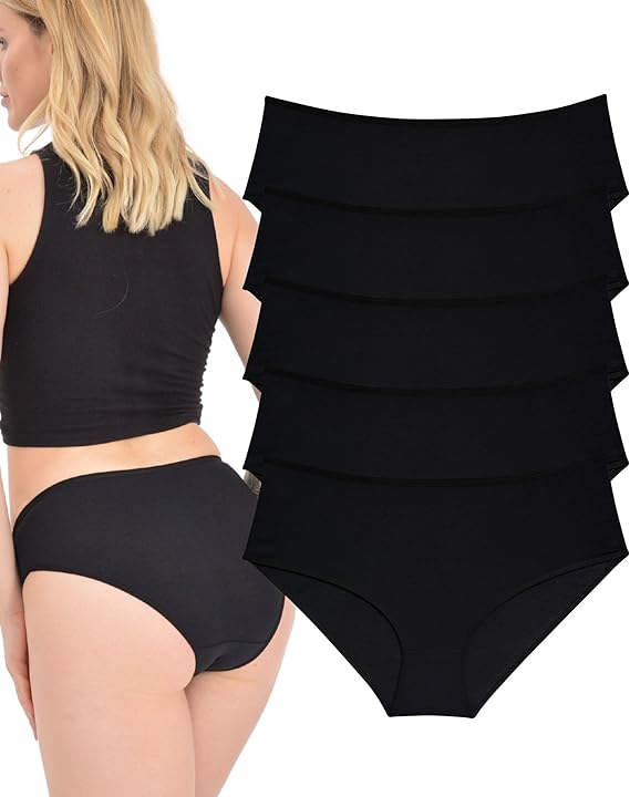 LadyMelex Lot de 5 slips noirs surdimensionnés (3XL-4XL-5XL-6XL) en coton pour femme Taille moyenne